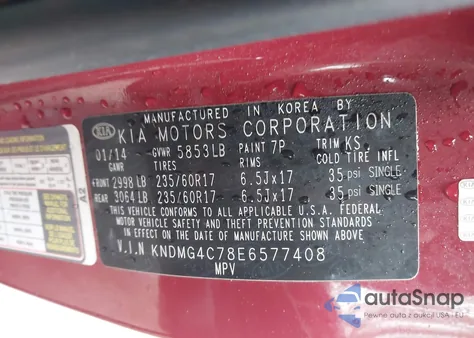 2014 Kia Sedona Lx из США, поврежденный, VIN KNDMG4C78E6577408